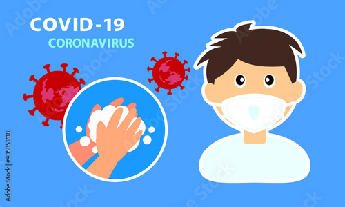 Washing hand and protective face mask against corona virus,Covid-19.