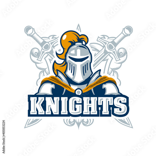 Fotografia Emblem with knight in armour, chivalry logo with paladin and swords, template fo