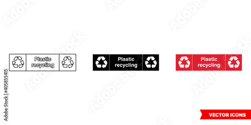 Plastic landscape recycling sign icon of 3 types color, black and white, outline. Isolated vector sign symbol.