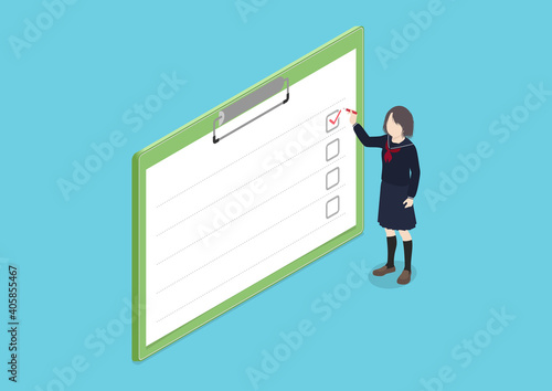女子学生とチェックリストのイラスト素材