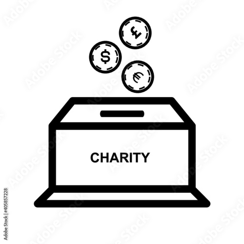 Donate money vector illustration. Charity donation. Hand puts coin in the donation box in flat style. Give money to the needy. photo