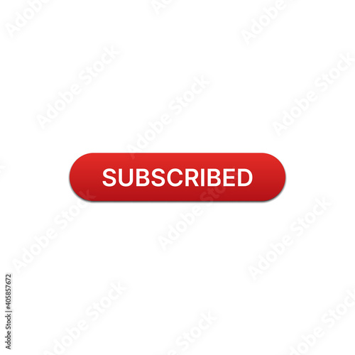 Subscribed button with red color on white background for website and UI material