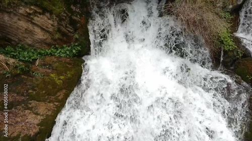 Vistas aéreas de las cascadas de la fuente del río LLobregat en los Pirineos de Catalunya photo