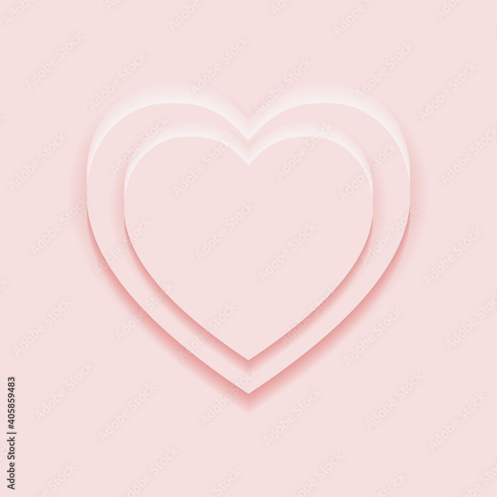 Top view 2 heart shape display podium stand light pink background in neumorphism style mockup template for product or promotion.