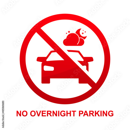 No overnight parking sign isolated on white background vector illustration.