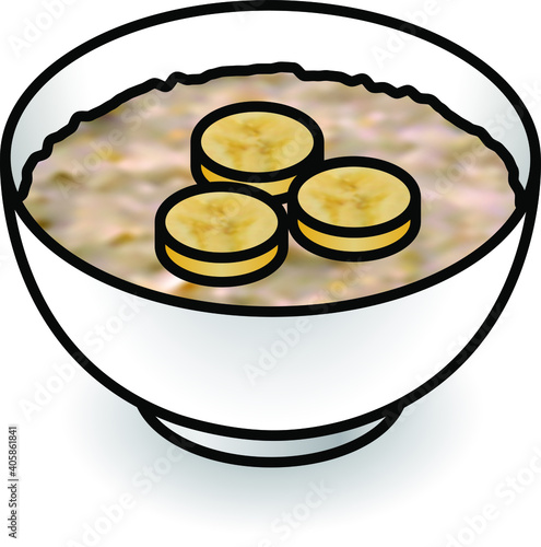 A hot bowl of porridge with banana slices.