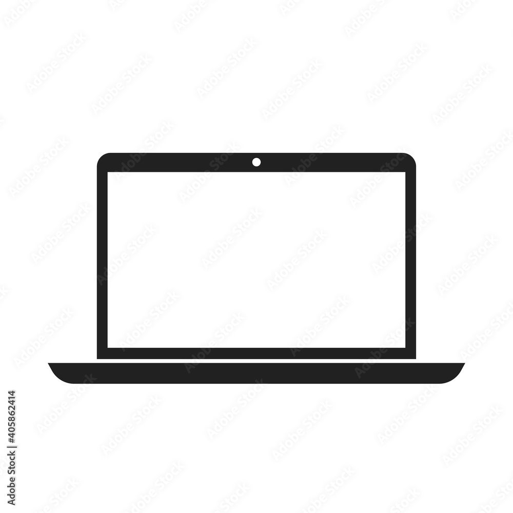 Laptop with empty screen bold black silhouette icon isolated on white. Notebook computer pictogram.