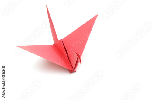 A red origami bird on white © hachut