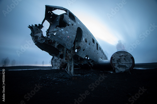 Moving people at crash site - DC3 Plane Wreck, Iceland photo