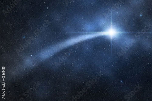 twinkling shooting star in starry night sky