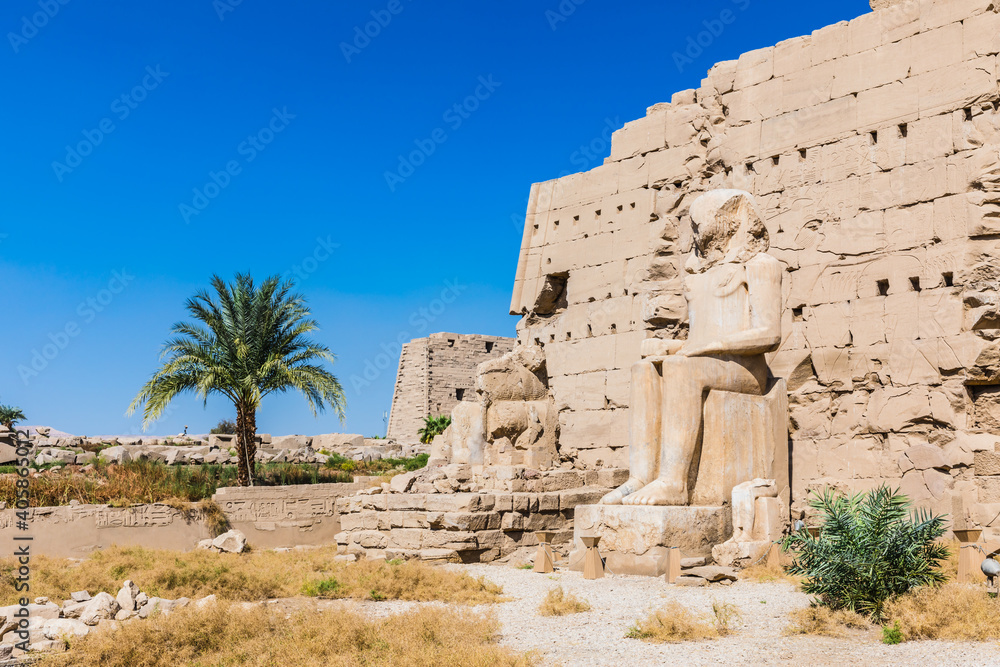 The Karnak Temple Complex, a vast mix of decayed temples, chapels, pylons, and other buildings in Luxor, Egypt