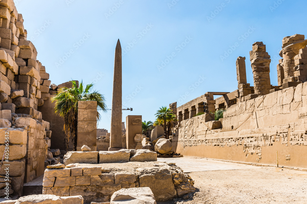 The Karnak Temple Complex, a vast mix of decayed temples, chapels, pylons, and other buildings in Luxor, Egypt
