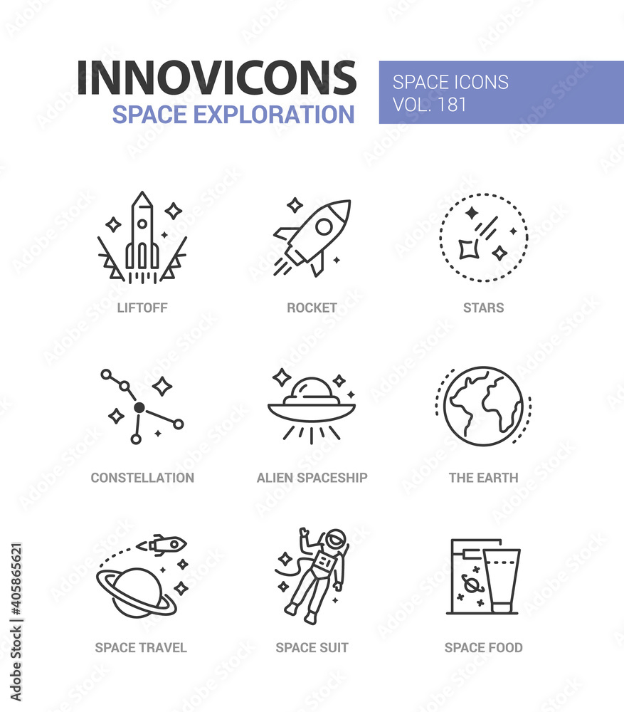 Obraz premium Space exploration - line design style icons set