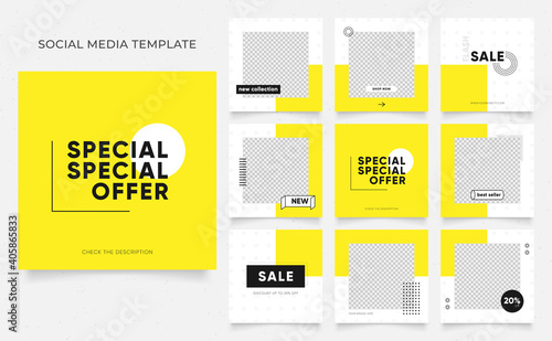 social media template banner blog fashion sale promotion. fully editable instagram and facebook square post frame puzzle organic sale poster. fresh yellow element shape vector background