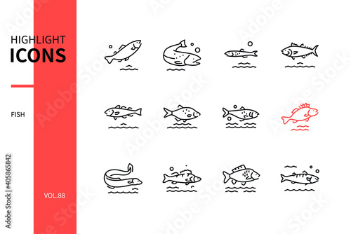 Fish - modern line design style icons set