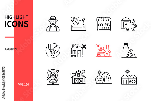 Farming - modern line design style icons set