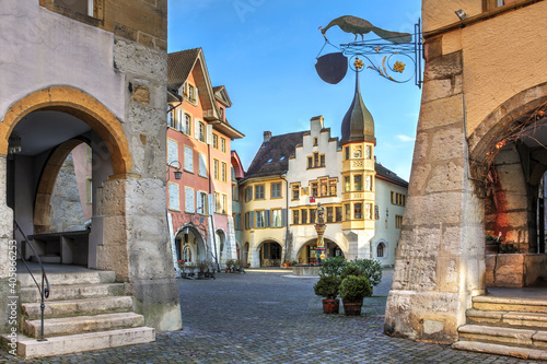 Guild houses in Ring Square, the old town of Biel / Bienne, Switzerland