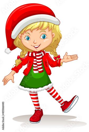 Cute girl wearing Christmas costumes cartoon character