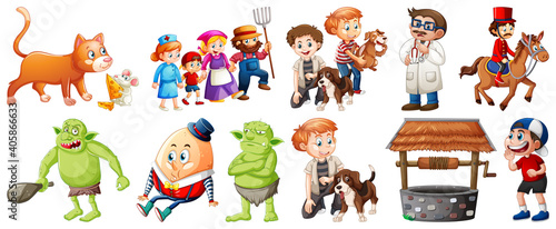 Set of different nursery rhyme character isolated on white background