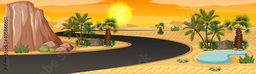 Desert oasis with palms nature landscape scene