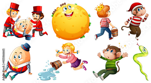 Set of different nursery rhyme character isolated on white background