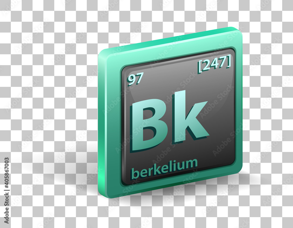 Berkelium chemical element. Chemical symbol with atomic number and atomic mass. Berkelium chemical element. Chemical symbol with atomic number and atomic mass.