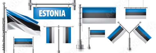 Vector set of the national flag of Estonia in various creative designs