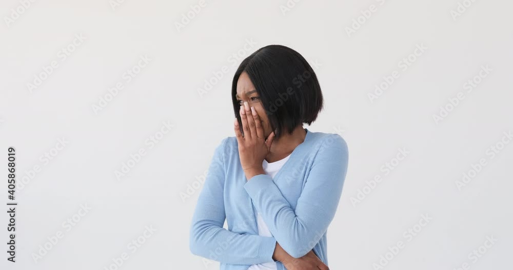 Disgusted african american woman denying something unpleasant Disgusted african american woman denying something unpleasant