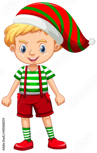 Cute boy in christmas costume cartoon character © blueringmedia