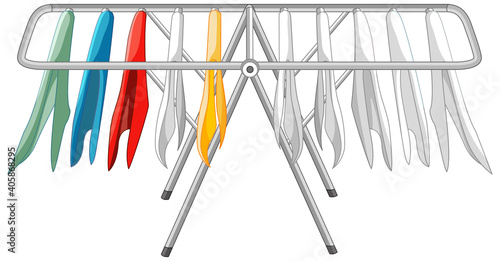 Clothes line with fabric on white background