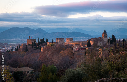 Alhambra at sunset, South-Est side view.