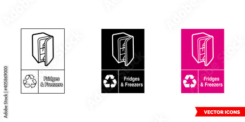 Fridges and freezers electrical recycling sign icon of 3 types color, black and white, outline. Isolated vector sign symbol.