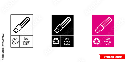 Low energy bulbs electrical recycling sign icon of 3 types color, black and white, outline. Isolated vector sign symbol.