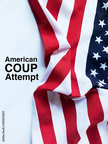 USA flag and coup attempt words photo