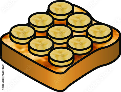 Banana slices on a thick piece of crusty toast.