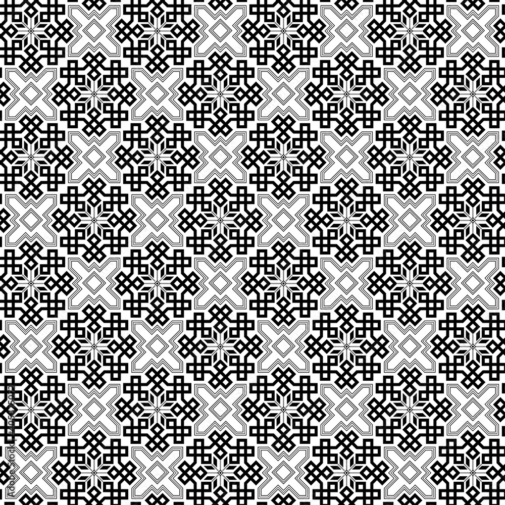 Ethnic geometric seamless pattern. Antique Turkish style. Black and white colors. Sample is included in swatches panel.