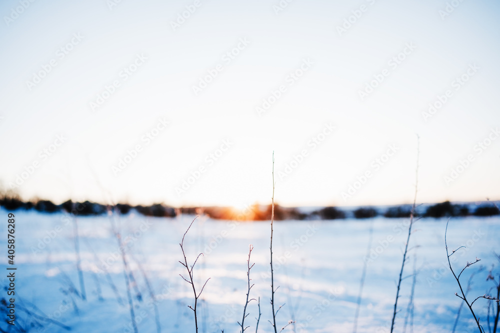 Fototapeta premium Sunset in the mountain in winter season. snowy mountain