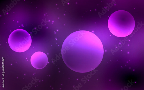 Abstract space background in purple with planets and stars. Vector illustration.