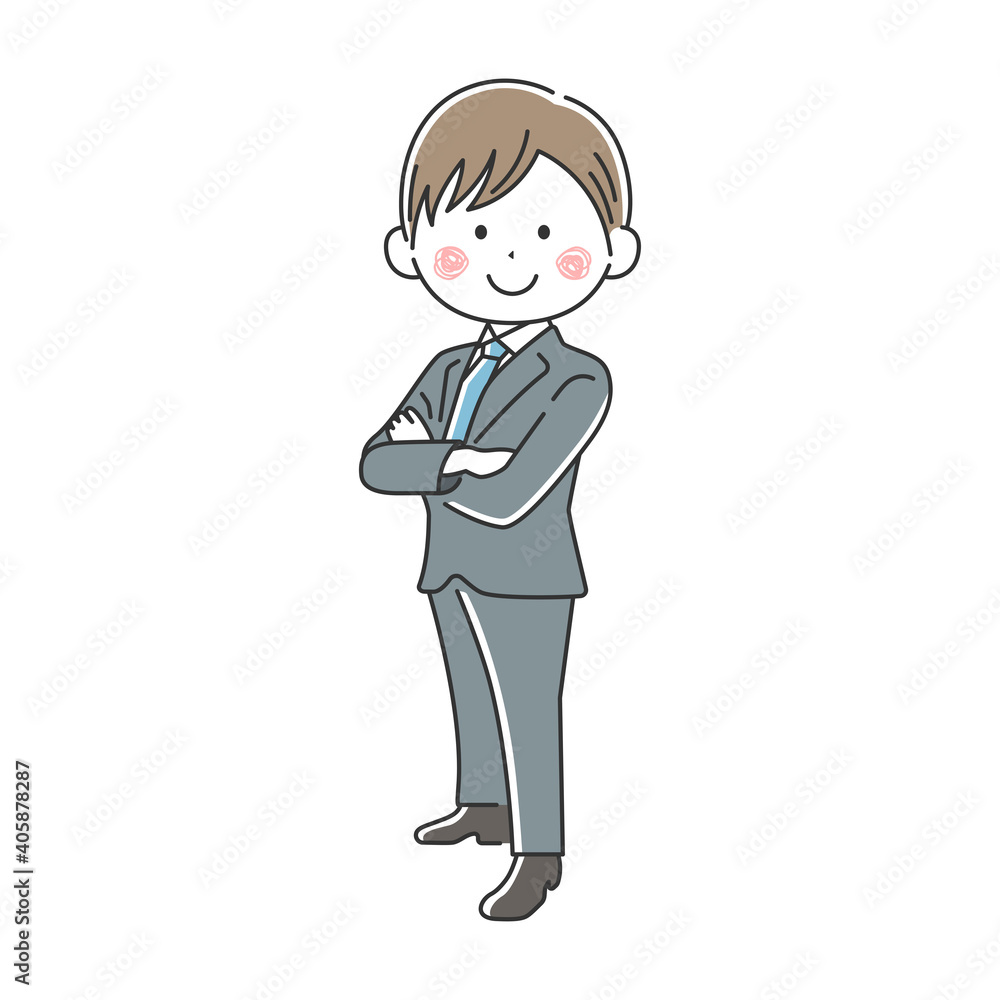 腕組みをする笑顔のビジネスマンのイラスト 腕組みをする笑顔のビジネスマンのイラスト