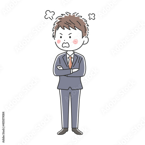 腕組みをして怒っているビジネスマンのイラスト
