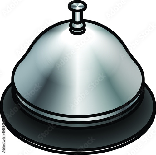 A cap/bell-shaped stainless steel desk bell.