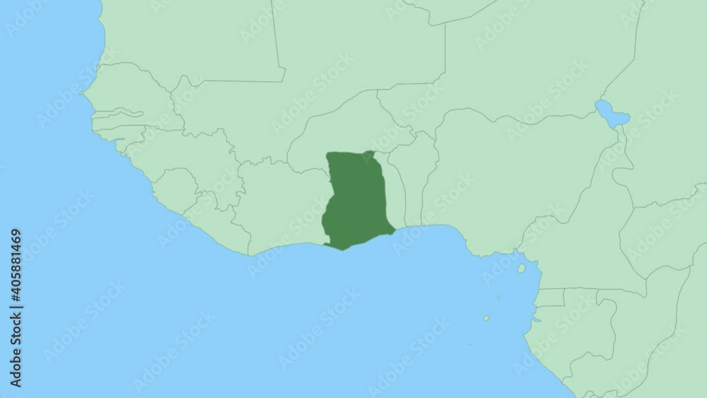 Map of Ghana with pin of country capital. Ghana Map with neighboring
