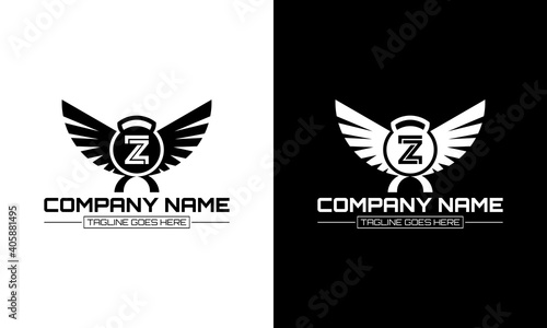Barbell and wing logo design with the letter Z concept.