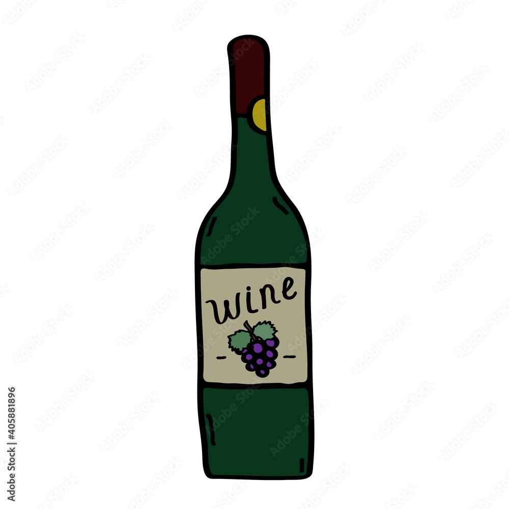Bottle wine doodle logo icon sign Grape leaves symbol emblem Hand drawn lettering sketch concept Cartoon game style design Fashion print clothes apparel greeting invitation card flyer banner poster Bottle wine doodle logo icon sign Grape leaves symbol emblem Hand drawn lettering sketch concept Cartoon game style design Fashion print clothes apparel greeting invitation card flyer banner poster