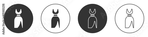Black Woman dress icon isolated on white background. Clothes sign. Circle button. Vector.