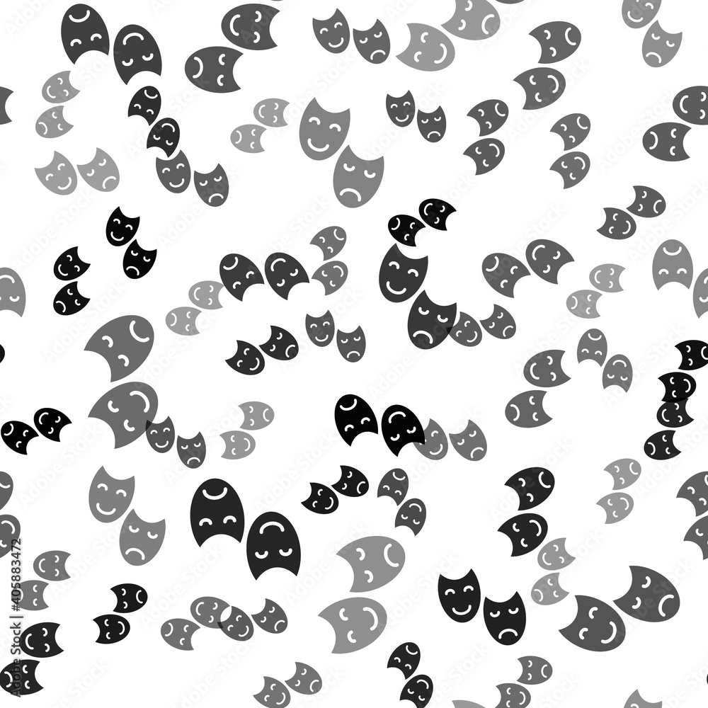Black Comedy and tragedy theatrical masks icon isolated seamless pattern on white background. Vector. Black Comedy and tragedy theatrical masks icon isolated seamless pattern on white background. Vector.