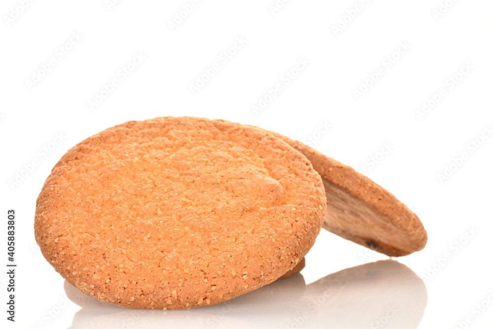 Several freshly baked round American cookies, close-up, isolated on white. Several freshly baked round American cookies, close-up, isolated on white.