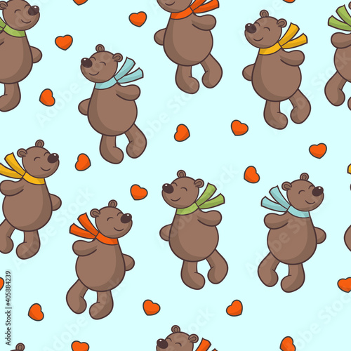 Seamless pattern with ute bear in love and hearts