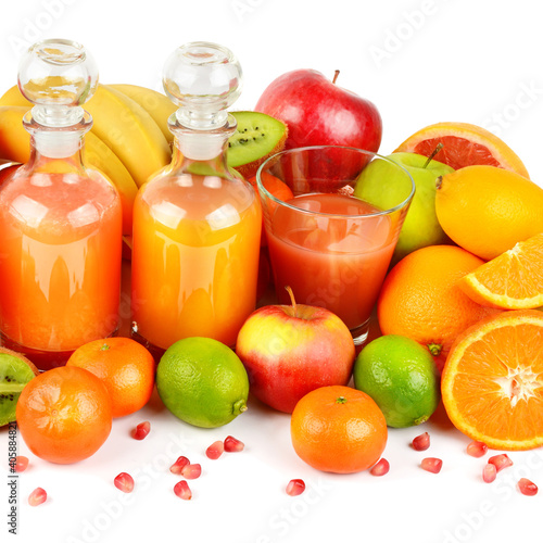 Citrus vitamin juice, healthy drink with fresh fruits, lime, grapefruit, orange, tangerine.
