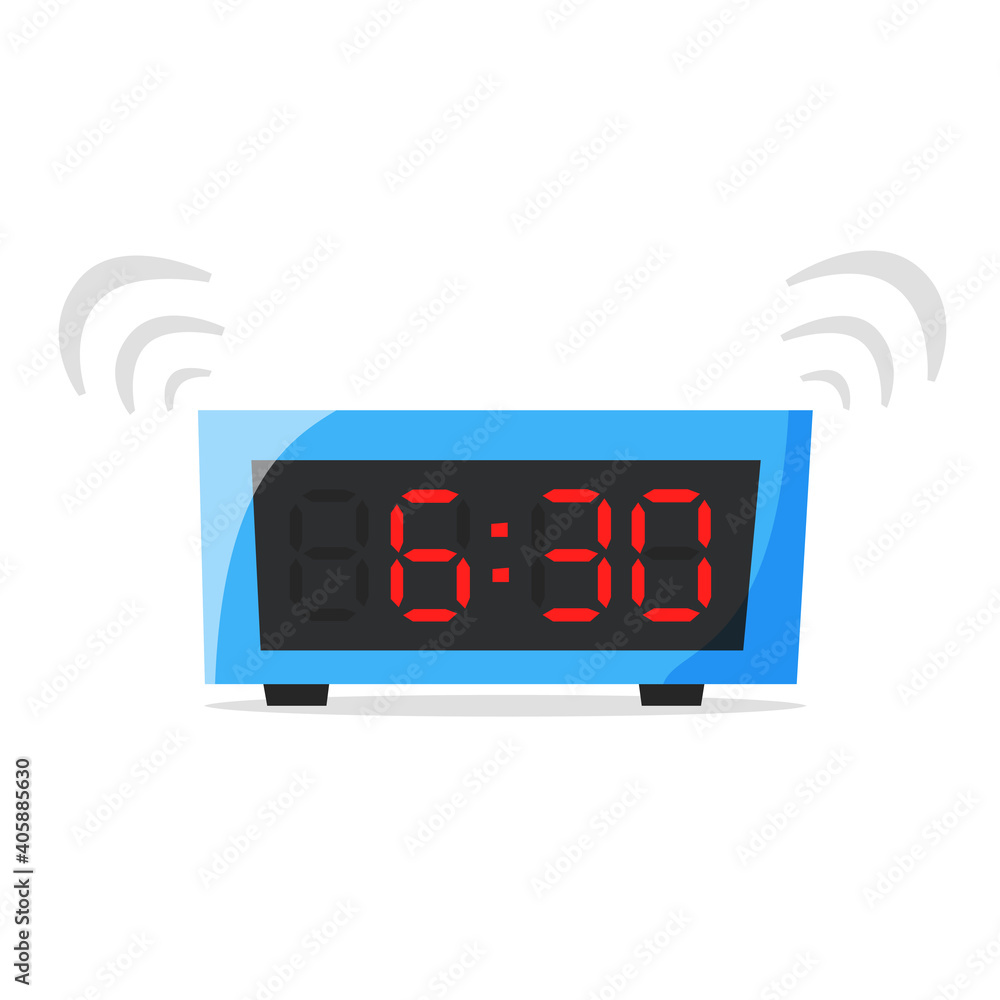 Ringing alarm clock, electronic clock, early morning concept, waking up early, flat vector illustration Ringing alarm clock, electronic clock, early morning concept, waking up early, flat vector illustration
